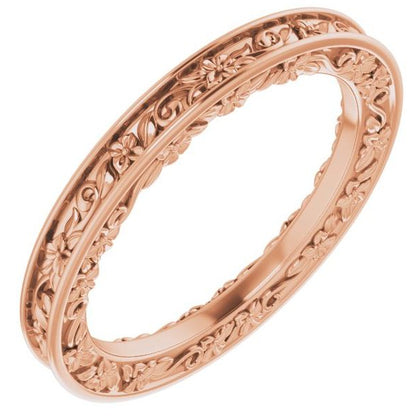 14k Gold 2.5 mm Floral Flat Ladies' Band