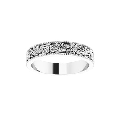 14k Gold 4mm Milgrain Edge Floral Flat Ladies' Band