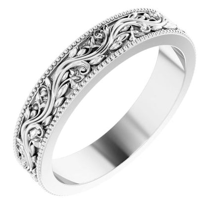 14k Gold 4mm Milgrain Edge Floral Flat Ladies' Band