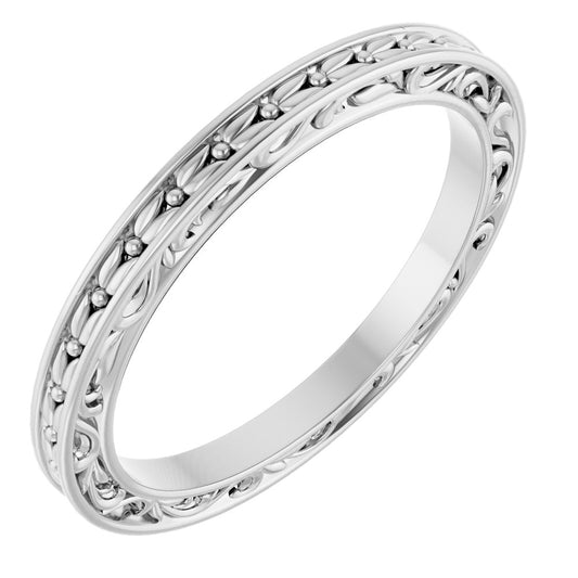 14k Gold 2mm Floral Flat Ladies' Band