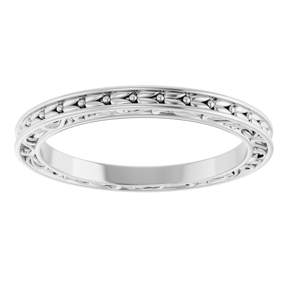 14k Gold 2mm Floral Flat Ladies' Band