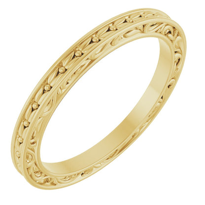 14k Gold 2mm Floral Flat Ladies' Band