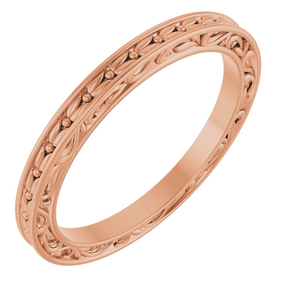 14k Gold 2mm Floral Flat Ladies' Band