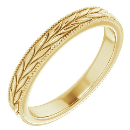 14K Rose Gold 3 mm Milgrain Edge Wheat Pattern Ladies' Band