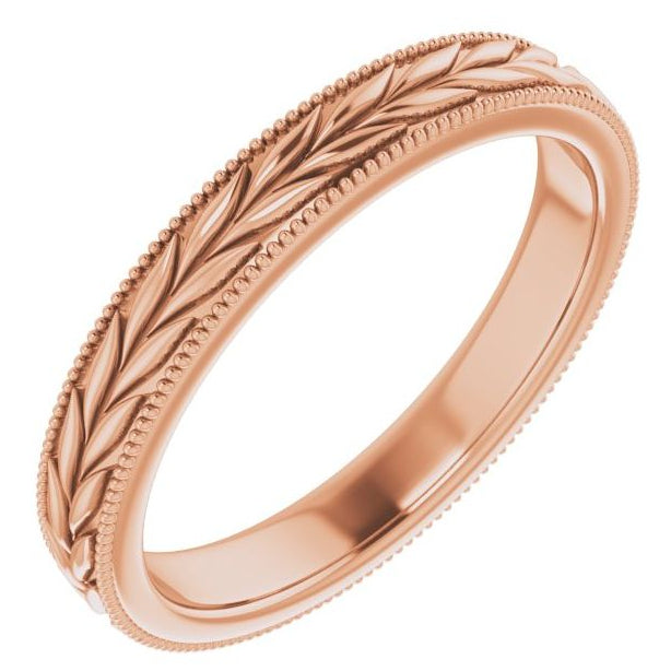 14K Rose Gold 3 mm Milgrain Edge Wheat Pattern Ladies' Band