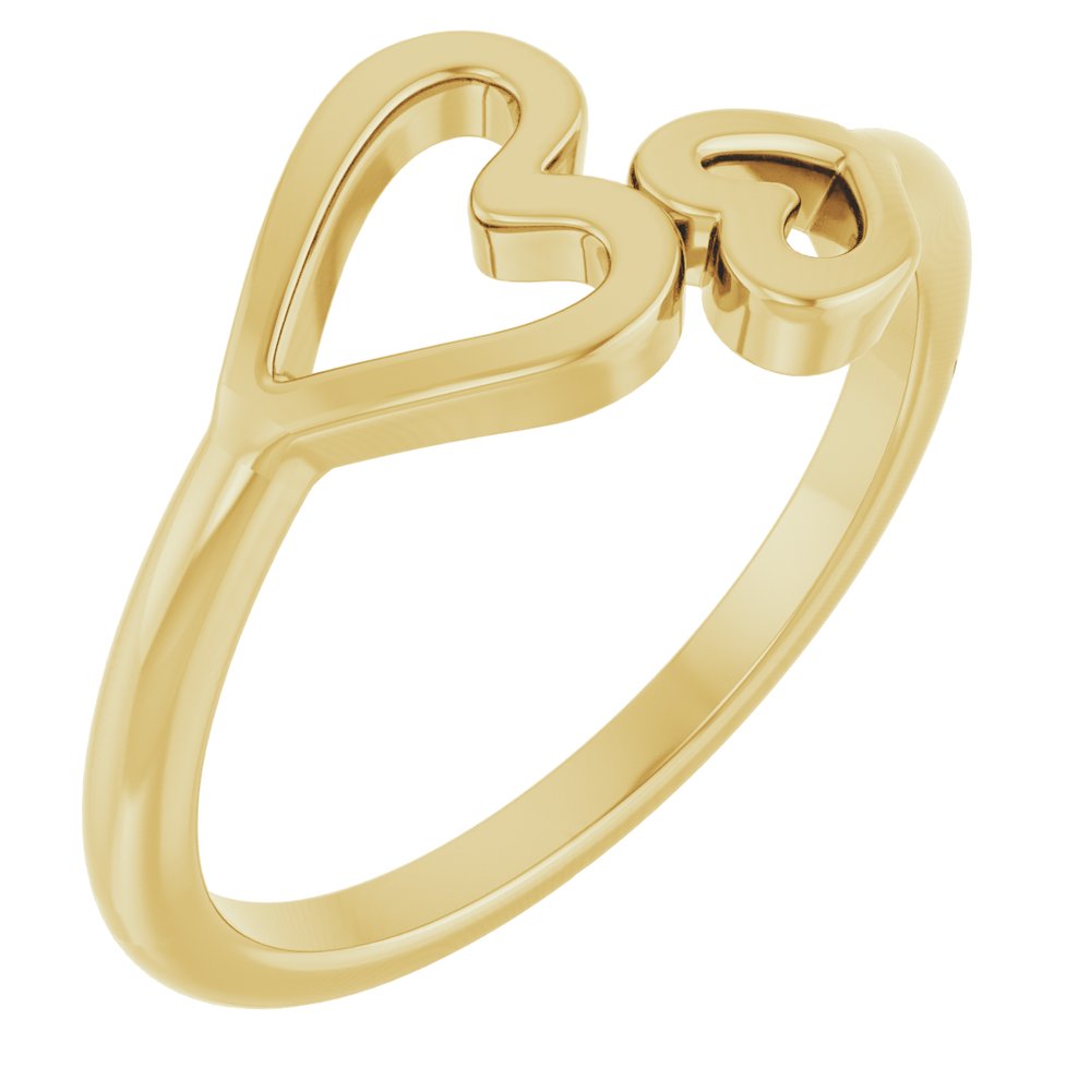 14k Yellow Gold Double Heart Fashion Ring