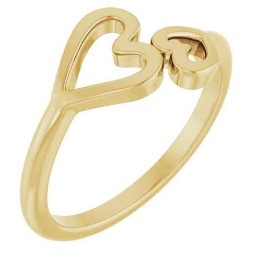 14k Yellow Gold Double Heart Fashion Ring