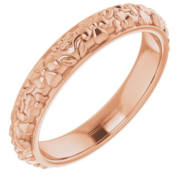 14k Gold 3.6mm Floral Half Round Ladies' Band