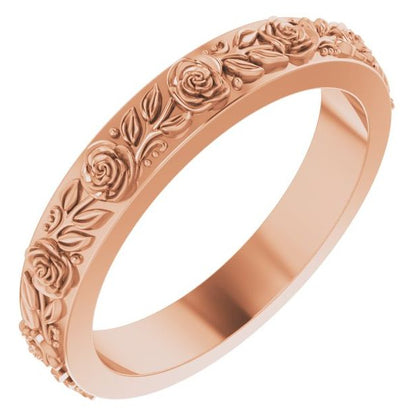 14k Gold 2.7 mm Floral Flat Ladies' Band