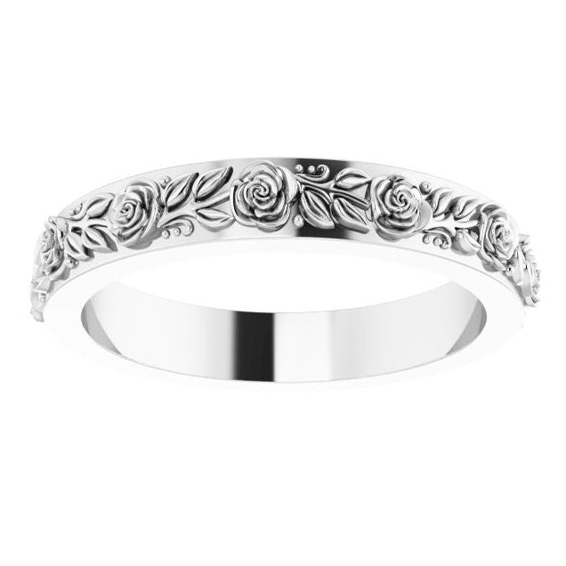 14k Gold 2.7 mm Floral Flat Ladies' Band