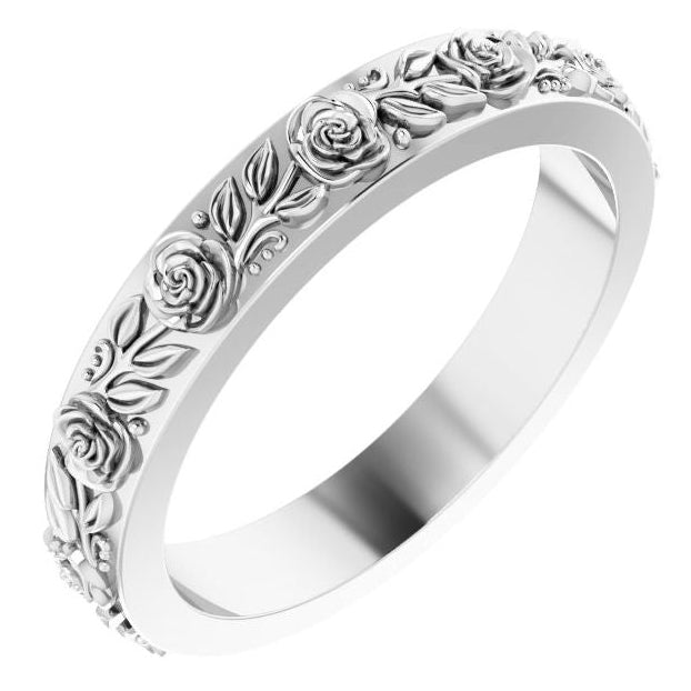 14k Gold 2.7 mm Floral Flat Ladies' Band