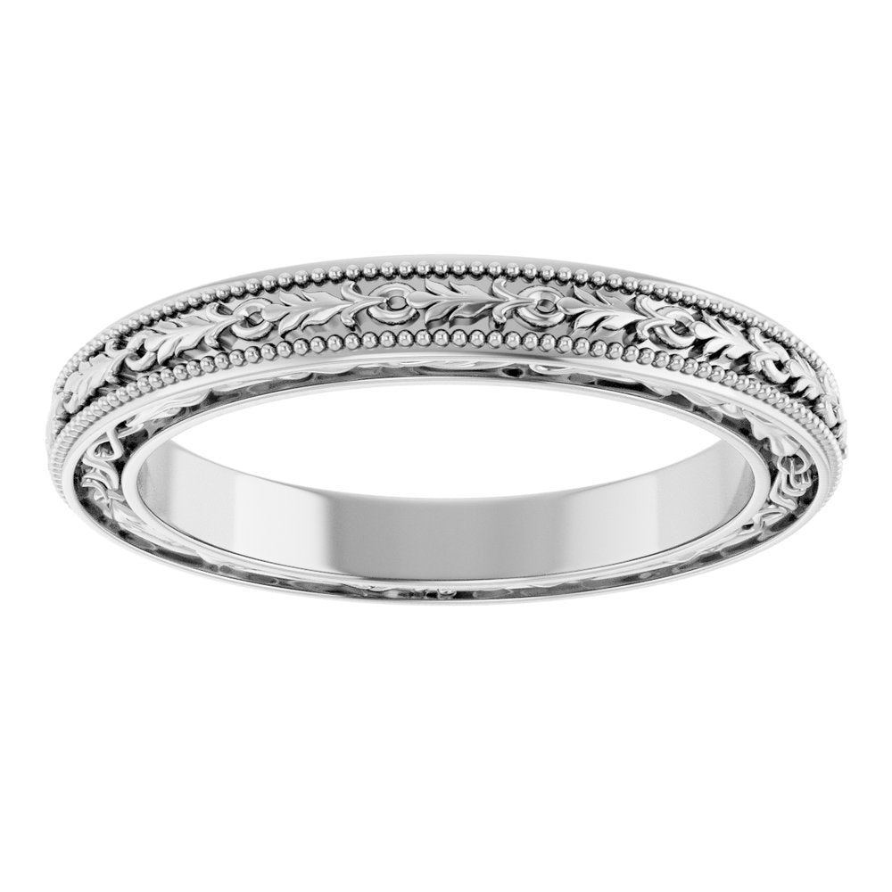 14k Gold 3mm Milgrain Floral Flat Ladies' Band