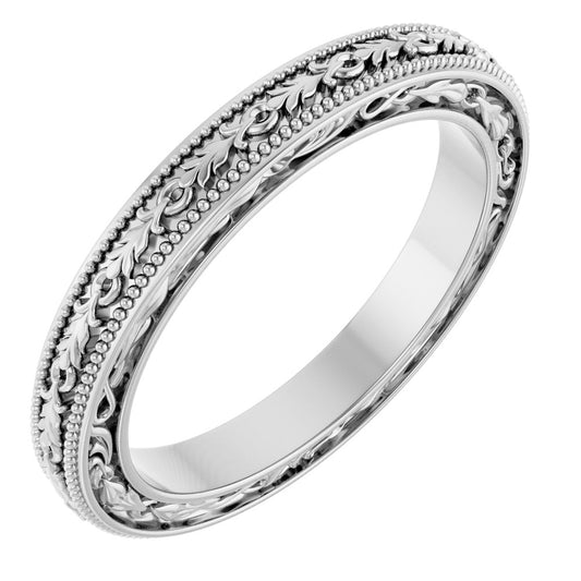 14k Gold 3mm Milgrain Floral Flat Ladies' Band
