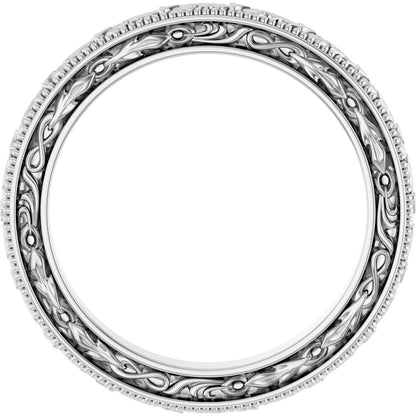 14k Gold 3mm Milgrain Floral Flat Ladies' Band