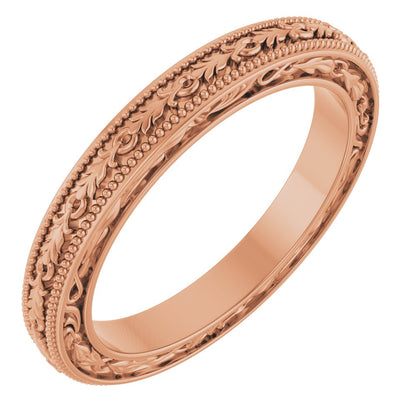 14k Gold 3mm Milgrain Floral Flat Ladies' Band