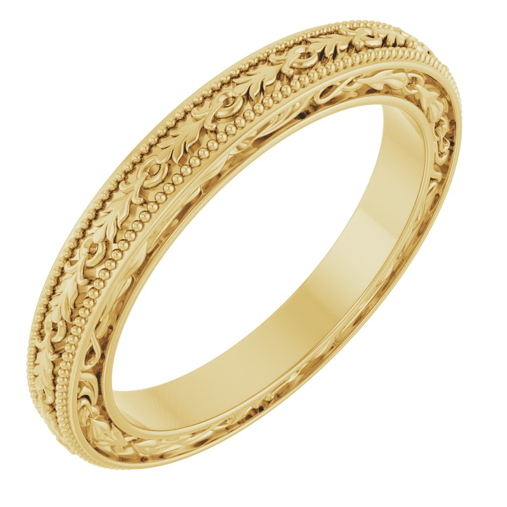 14k Gold 3mm Milgrain Floral Flat Ladies' Band
