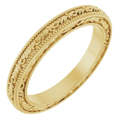 14k Gold 3mm Milgrain Floral Flat Ladies' Band