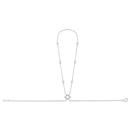 14k White Gold Diamond Star Hand Chain