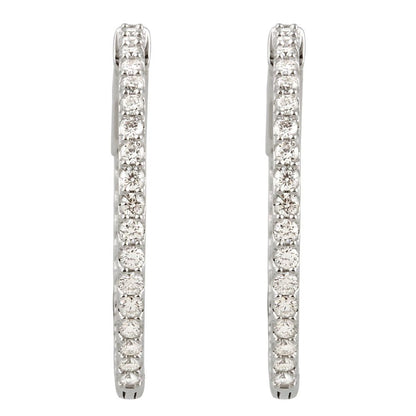 14k White Gold Inside Out 2 CTW Diamond Hoops