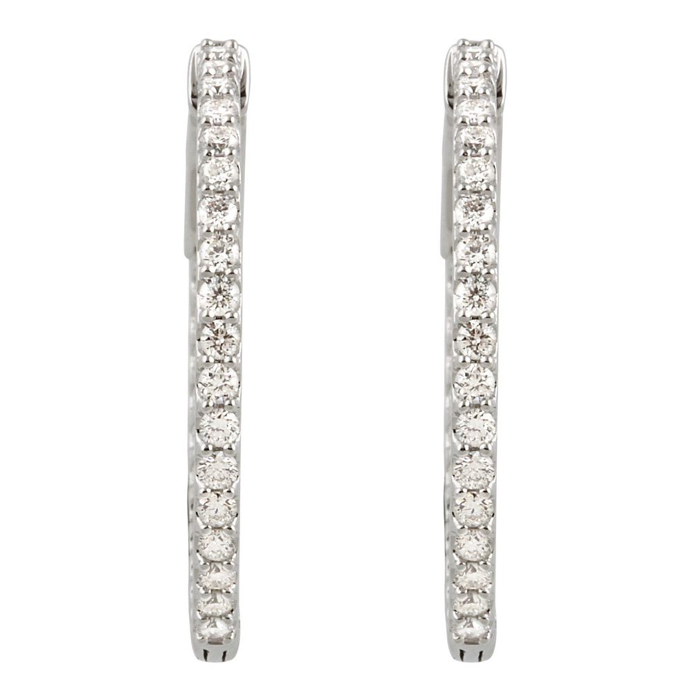 14k White Gold Inside Out 1 CTW Diamond Hoops