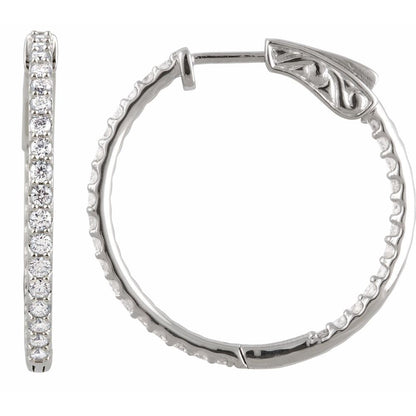 14k White Gold Inside Out 1 CTW Diamond Hoops