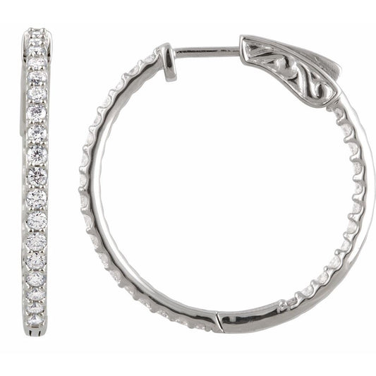 14k White Gold Inside Out 1 CTW Diamond Hoops