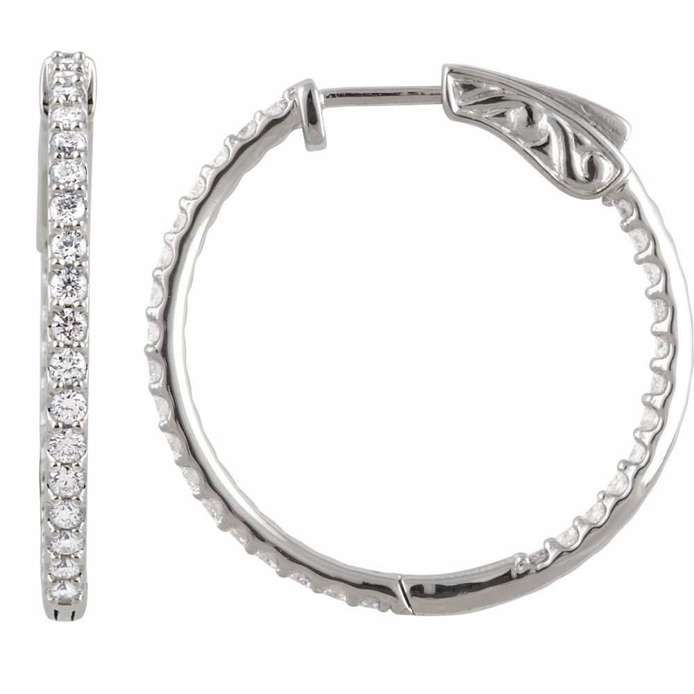 14k White Gold Inside Out 2 CTW Diamond Hoops