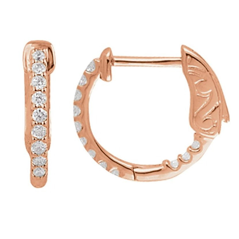 14K Rose 1/4 CTW Natural Diamond Inside-Outside 14.5 mm Hinged Hoop Earrings