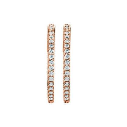 14K Rose 1 CTW Natural Diamond Inside-Outside 26.5 mm Hinged Hoop Earrings