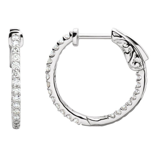Platinum 1/2 CTW Natural Diamond Inside-Outside 19 mm Hinged Hoop Earrings