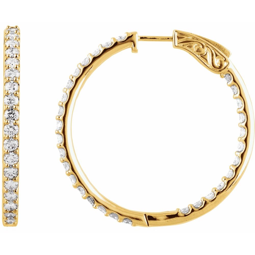 14k Yellow Gold Inside Out 3 CTW Diamond Hoops
