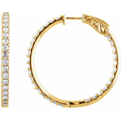 14k Yellow Gold Inside Out 3 CTW Diamond Hoops