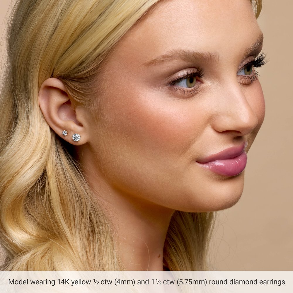 14K Yellow 1 CTW Lab-Grown Diamond Martini 4-Prong Stud Earrings
