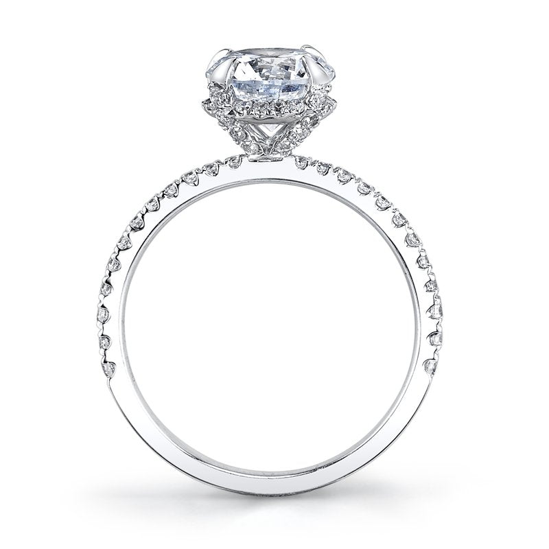 Mars Round Engagement Ring with hidden halo 14K White Gold