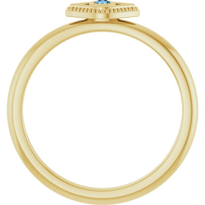 14k Yellow Gold Evil Eye Rig with Aquamarine