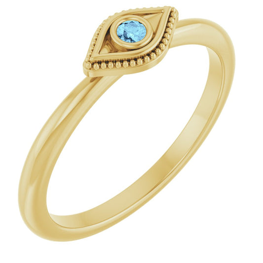 14k Yellow Gold Evil Eye Rig with Aquamarine