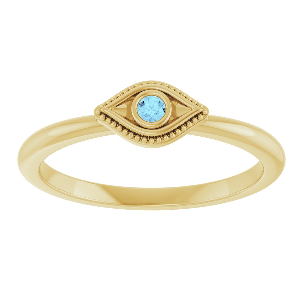 14k Yellow Gold Evil Eye Rig with Aquamarine