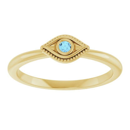 14k Yellow Gold Evil Eye Rig with Aquamarine