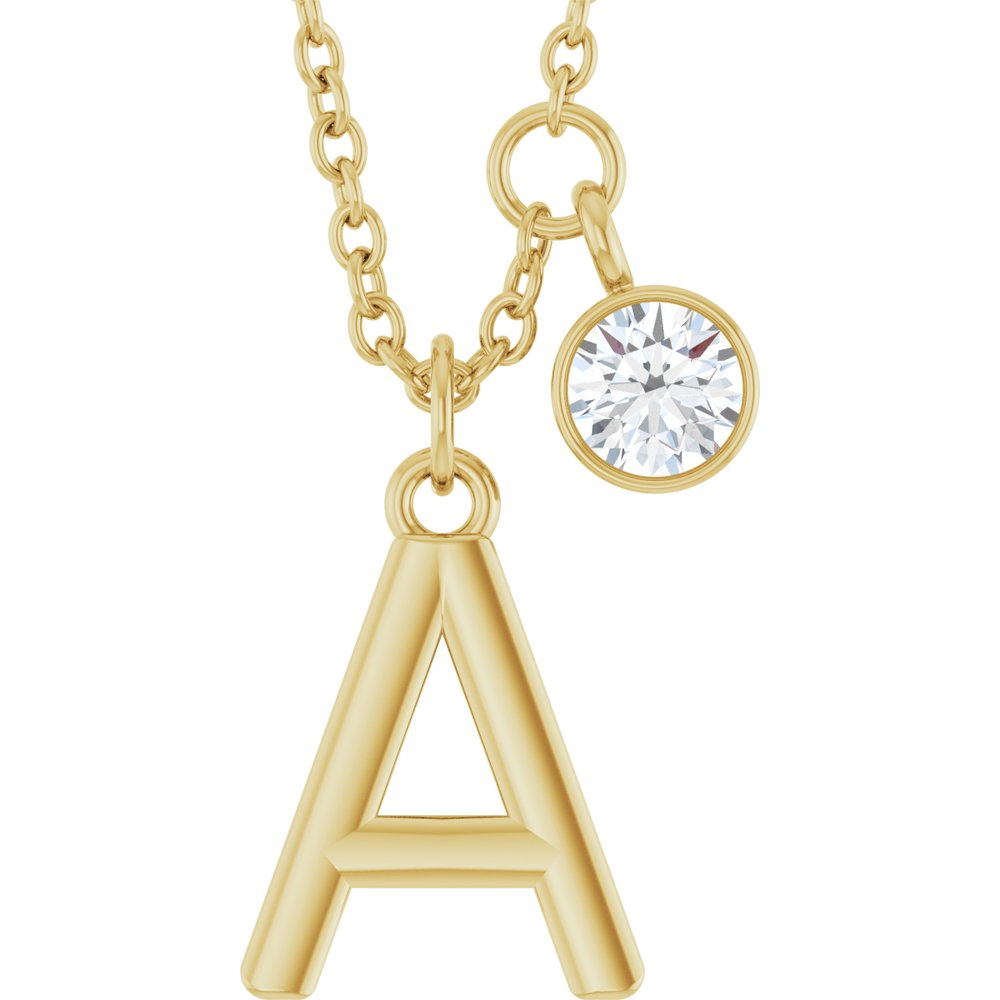 Initial Pendant with Round Bezel Diamond Necklace