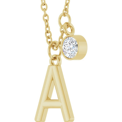 Initial Pendant with Round Bezel Diamond Necklace