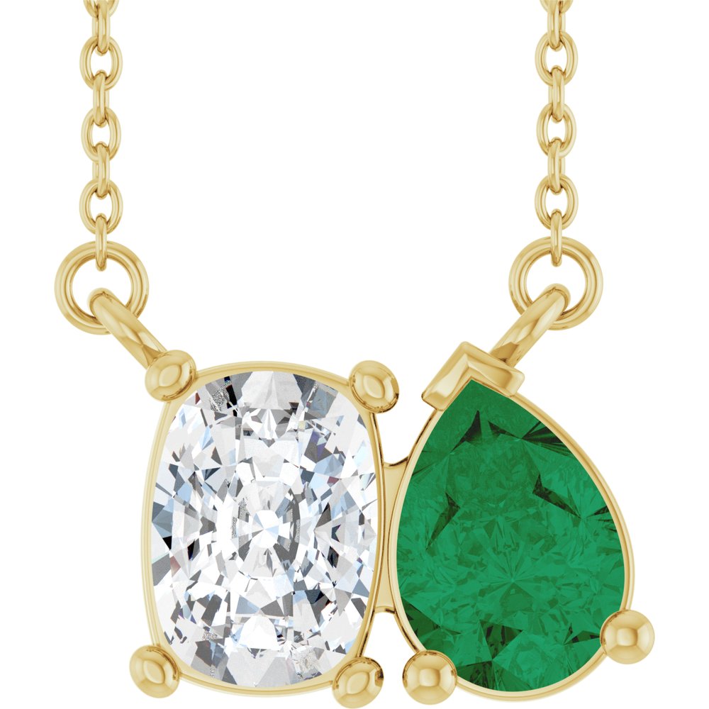 Toi et moi Diamond and Emerald Pendant