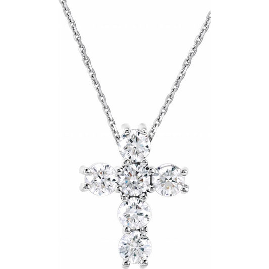 14K White 1/4 CTW Natural Diamond Cross 18" Necklace