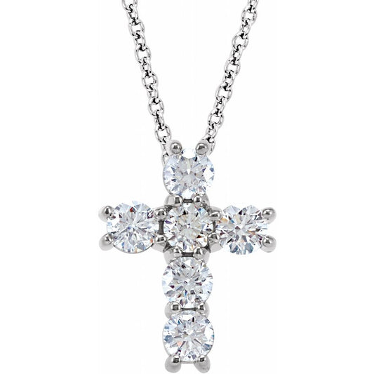 14K White 3/4 CTW Natural Diamond Cross 18" Necklace