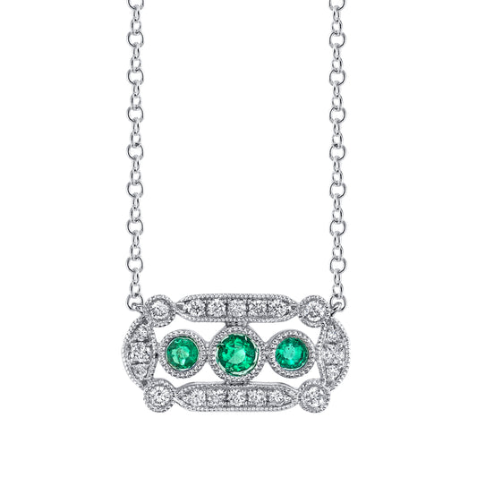 Three Stone Emerald with Milgrain Edge Pendant