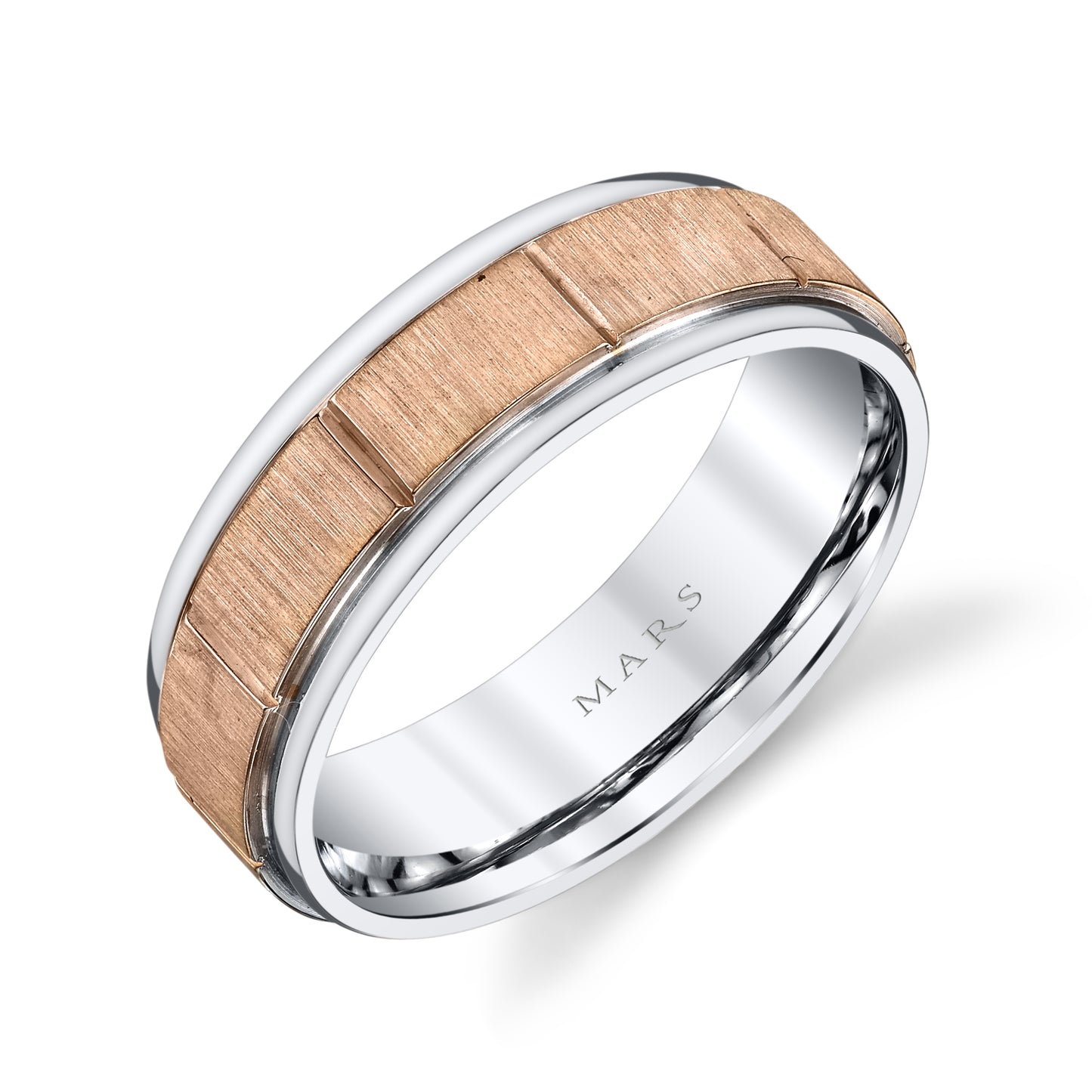 Men's Two Tone Vertically Grooved with Brushed Finish Wedding Band