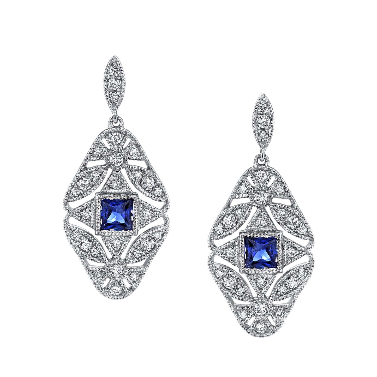 Vintage Chandelier Sapphire and Diamonds Earrings