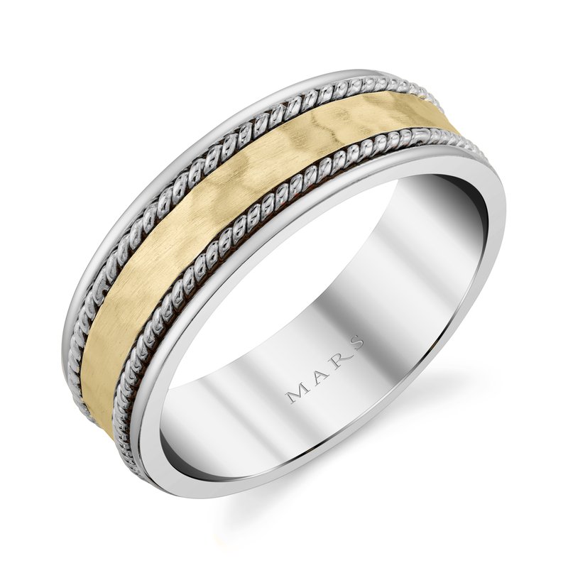 Men's 14k Two Tone Satin Hammered with Braid Inlay Wedding Band