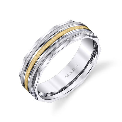 Men's Two Tone Brushed Center with Grooved Edge Wedding Band