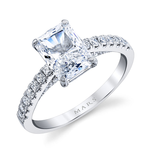 Mars Emerald/Radiant Engagement Ring 14K White Gold