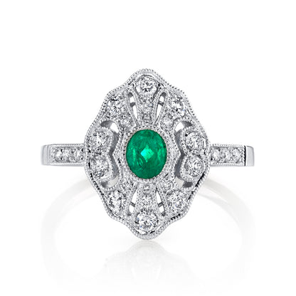 14k white gold with  Round Emerald with Diamond Band
